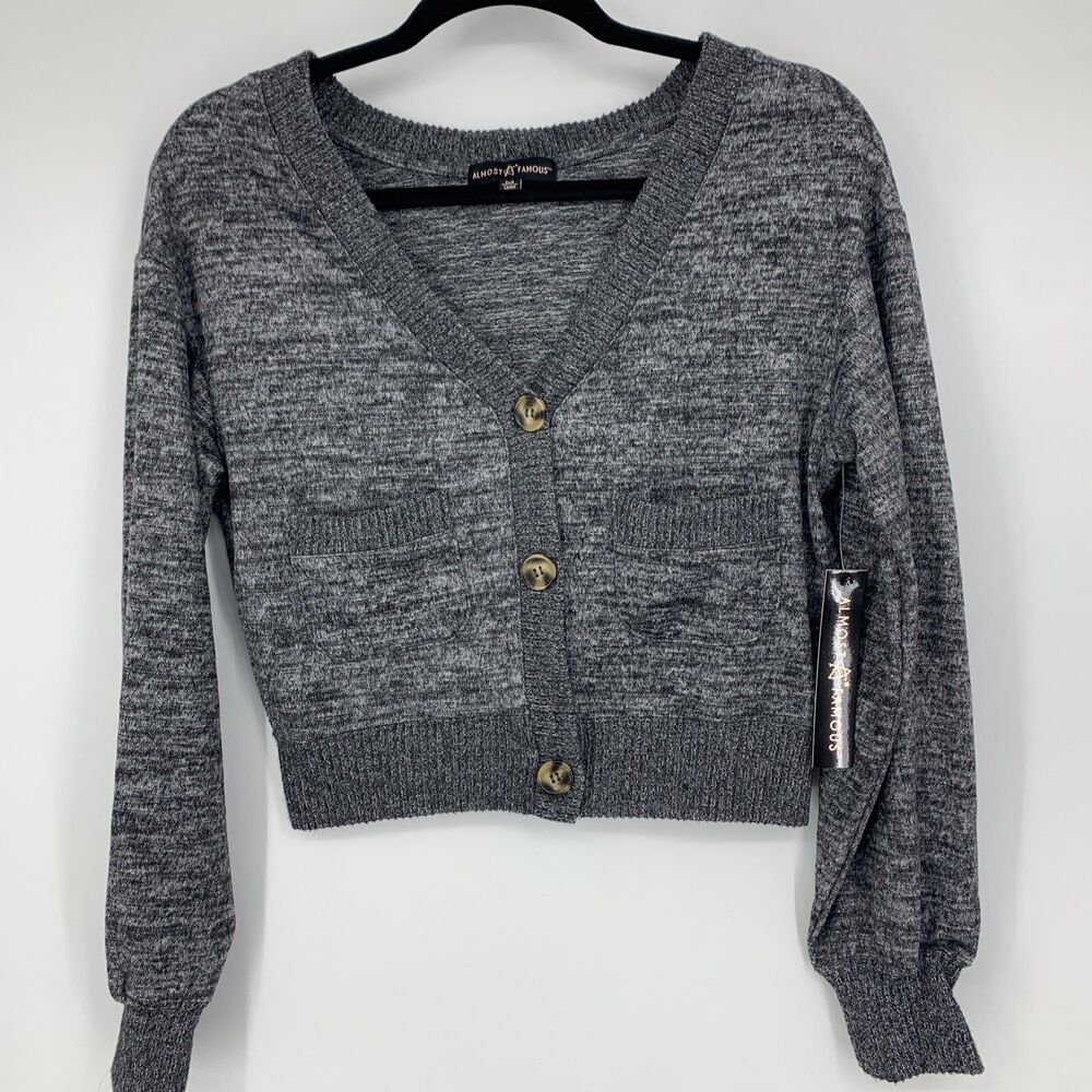 Almost Famous Womens‎ Medium Cropped Cardigan Sweater Grunge Skate Dark Boho NEW